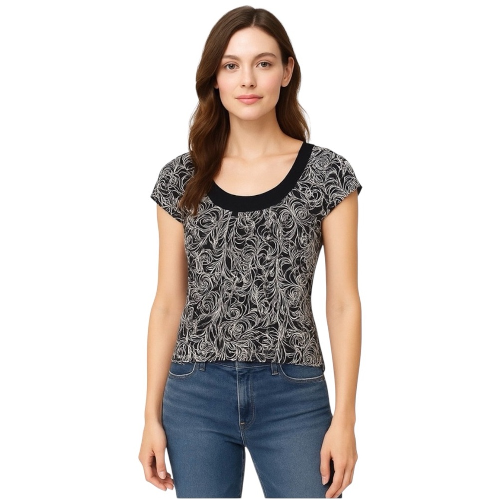 Ann Taylor LOFT Petites Blouse Black and White Floral Print Size XSP